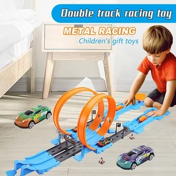 פעלול חדש במהירות כפולה, גלגלי רכב מודל המסלול מירוצים Diy התאספו הרכבת ערכות מעוט רכבת מירוץ מכונית צעצוע לילדים מתנות