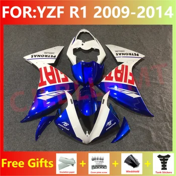 חדש ABS אופנוע מלא Fairing קיט מתאים YZF R1 2009 2010 2011 2012 2013 2014 YFZ-R1 כושר Fairings ערכות סט כחול לבן