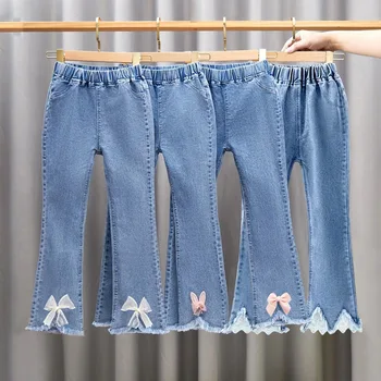 חדש האביב הסתיו ילדים ג 'ינס לנערות ג' ינס מכנסיים ילדים בגדי אופנה קוריאנית לילדה העשרה פרל מכנסיים ארוכים
