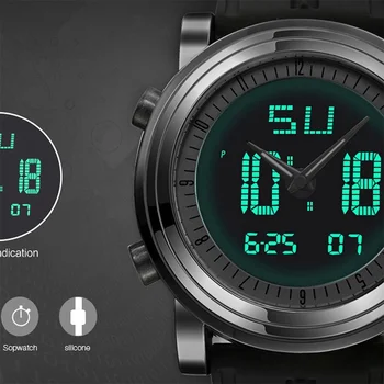 תצוגה SINOBI ספורט אנלוגי שעונים גברים Dual-LED דיגיטלית אלקטרונית קוורץ שעוני יד גברים רב תכליתי עמיד למים לצפות