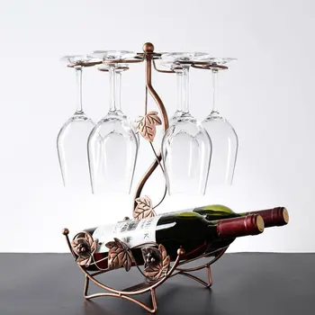 מייפל ליף חלול היינות עמוד תלייה כוסות גביעים מדף מדף בקבוק יין & לכוס זכוכית בעל חוט ברזל
