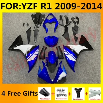 חדש ABS אופנוע מלא Fairing קיט מתאים YZF R1 YFZ-R1 2009 2010 2011 2012 2013 2014 הריון ולידה Fairings ערכות סט כחול לבן