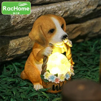 חיצונית שרף גן פסל אור Led באנרגיה סולארית קישוט מנורת גן עיצוב הכלב אור שמש גן החיות פסלון קישוט