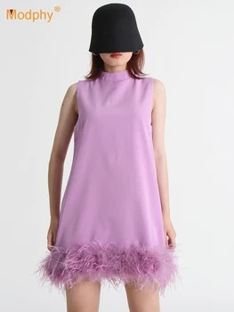 Modphy 2023 חדש נוצה שמלה לנשים ללא שרוולים רפויים ציצית קו שמלות נקבה אופנת רחוב קיץ אופנה שמלה Vestidos