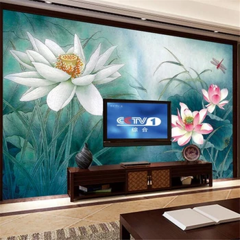 wellyu אישית גדולה טפט קיר 3d לוטוס עט ציור ציור דקורטיבי מסעדת מלון הטלוויזיה רקע קיר נייר обои
