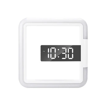 1Set כיכר RGB השעון בבית מד חום דיגיטלי שעון מעורר LED המראה שלד קיר שעון פלסטיק