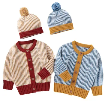 סוודרים תינוק בייבי בנות בנים מקסימים סוודר קרדיגן+ כובע שרוול ארוך בודד עם חזה סרוגים ' קט בגדי סתיו, חורף