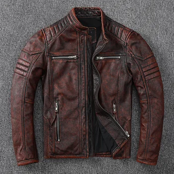 בציר אופנוע מעילי הגברים ז ' קט עור ב-100% אמיתי עור פרה זכר מעיל אופנוענים בגדי סתיו אסיה גודל S-5XL M696