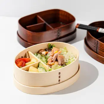 ארוחת צהריים תיבת עץ אליפסה צורת ריבוע 3 רשתות יפנית בנטו תיק גדול קיבולת לשימוש חוזר BPA Free Sushi מיכל ציוד מטבח