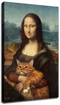 מונה ליזה עם חתול אמנות הציור,קישוט קיר ציור ציור שמן