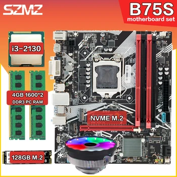 B75S משחקי מחשב לוח האם USB3.0 מסודר עם מעבדי Intel Core i3 2130 CPU 2pcs x 4GB= 8GB 1600MHz DDR3 זיכרון ו-128GB M. 2 SSD יותר מגניב