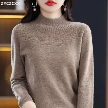 ZYCZCXX סוודר קשמיר 100% צמר מרינו נשים סוודר סתיו חורף חדשה מוצק צבע הסוודר של נשים למעלה חמה ' קט....