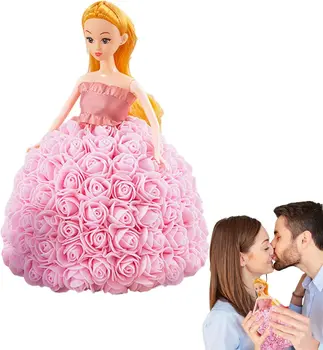נסיכה הבובה - מיני בובות צעצועים עבור בנות,פרחים מלאכותיים מיני בובות צעצועים רוז בגדים, בעבודת יד מתנה ליום האהבה Colle