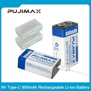 PUJIMAX נטענת 9V 800mAh סוללות ליתיום מסוג C USB סוללה Li-ion 6F22 קבוע מתח סוללה עבור מודד גיטרה