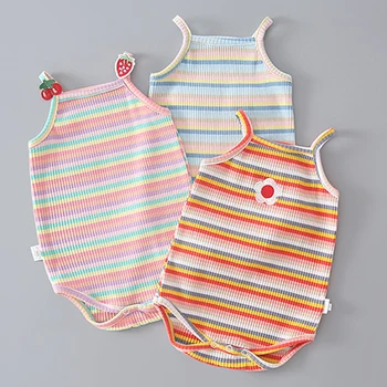 בגדי תינוקות מוצק צבע פסים קלע בנות בגדי הגוף קיץ החיצון ללבוש לרקום יילוד יחיד