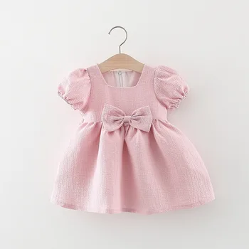 בנות מתוקות בגדי ילדים שמלת נסיכת הקיץ פאף שרוול קצר תינוק תינוקות קשת שמלות Vestidos ADK2488